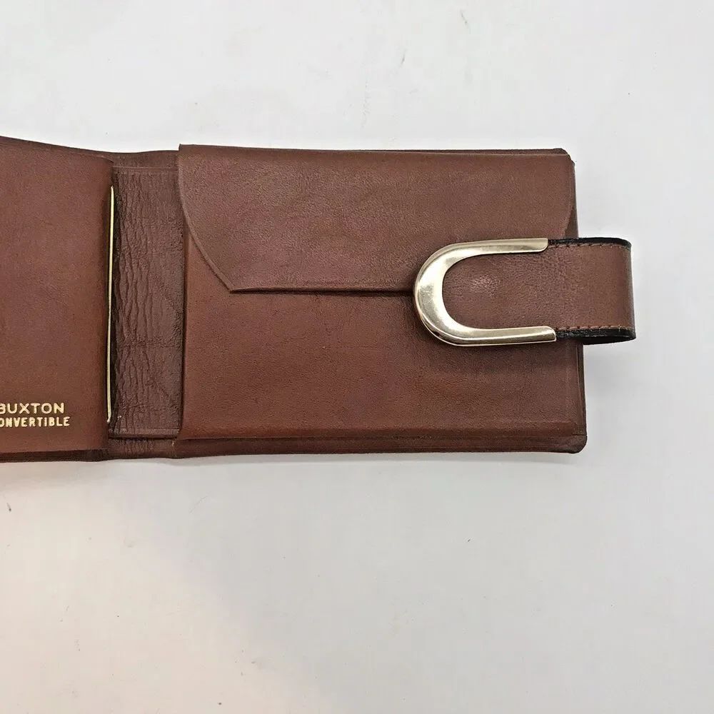 Vintage Buxton Convertible Cognac Leather Bifold Wallet Men's Brown Billfold NOS